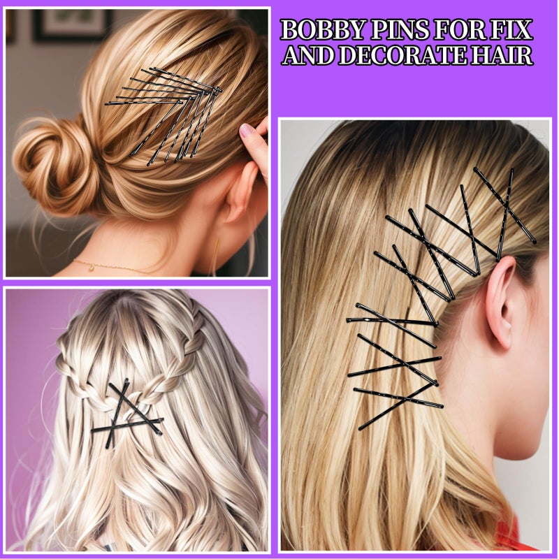 Teenitor 300pcs Hair Pins Bobby Pins Black, 100 Black Bobby Pins 2" 2.75"100 Hair Pins for Women and 100 Clear Hair Bands Kit, U Pins for Buns 2" 2.36" - Image 5