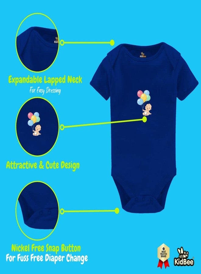 Kidbee ملابس نوم قطنية نصف كم للأطفال حديثي الولادة من كيدبي، للبنات والأولاد، متعددة الألوان (مجموعة من 3 قطع) (أزرق ملكي، 9-12 شهرًا) - Image 4