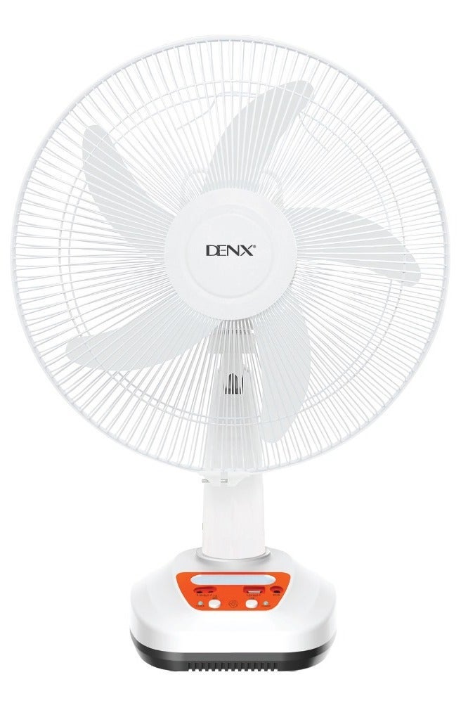 Denx 16-inch multi-function fan - rechargeable battery, solar power, USB port and additional lighting - Image 1
