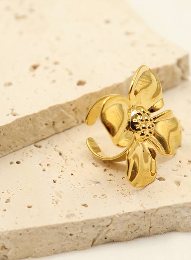 The Black Pearl Accessories Stainless Steel Golden Free Size Ring - Image 2