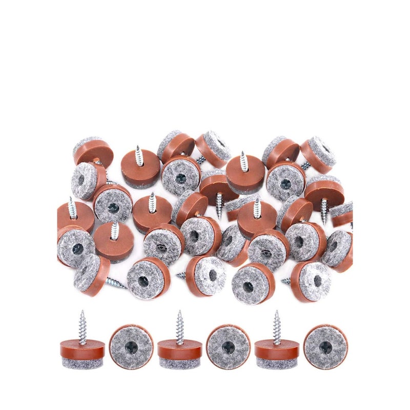 SOLARAE 50Pcs 20mm Brown Screw-on Furniture Antiskid Felt Pad Slider Floor Protector for Wooden Leg Feet of Chair Table Sofa Stool (50Pcs 20MM) - Image 1