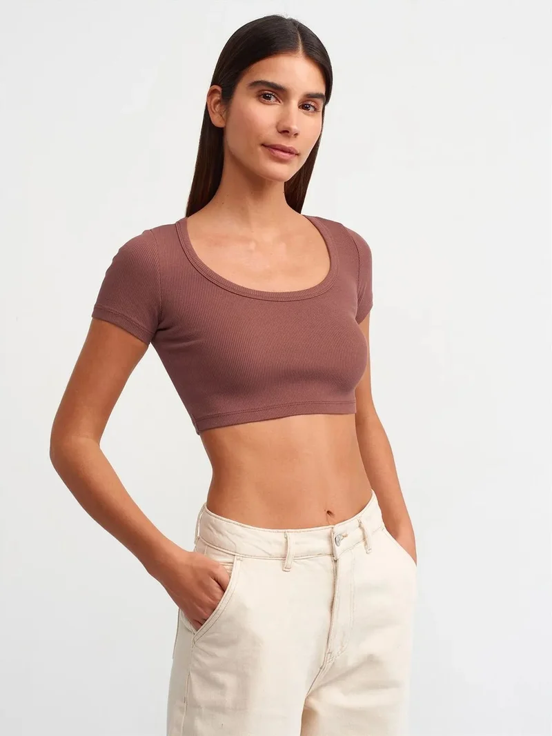 ديلفين DILVIN Women's Ribbed Crop T-Shirt
