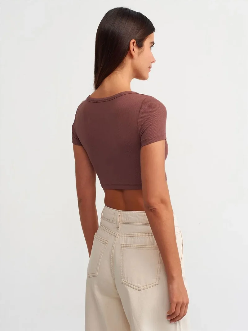ديلفين DILVIN Women's Ribbed Crop T-Shirt