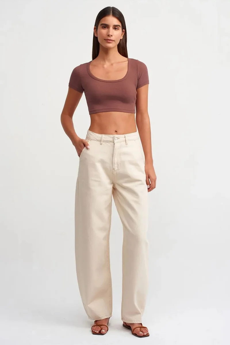 Dilvin Mauve Purple DILVIN Women's Ribbed Crop T-Shirt for Women | Best Price UAE
