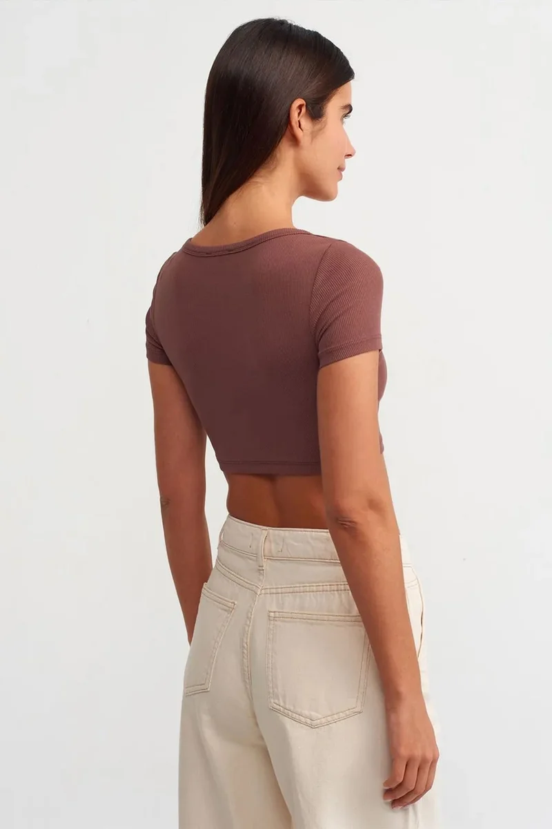 Dilvin Mauve Purple DILVIN Women's Ribbed Crop T-Shirt for Women | Best Price UAE