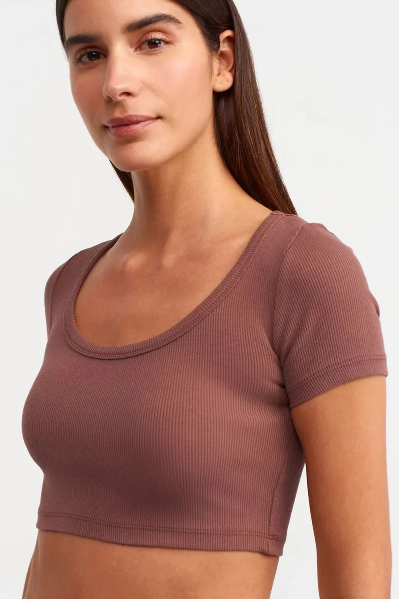 Dilvin Mauve Purple DILVIN Women's Ribbed Crop T-Shirt for Women | Best Price UAE
