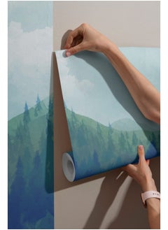 Home Gallery Foggy Mountain Forest Landscape  Fabric Wallpaper Covers An Area ​​Up To 4.2Mx3M With Adhesive  And Smoothing Tool  - Image 1