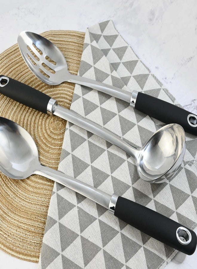 MUJINON 14-in Cooking Spoons Set, Heavy Duty 18/0 Stainless Steel Large Serving Spoons Set, Slotted Spoon, Cooking Spoon & Soup Ladle, Commercial and Residential Use, Pack of 3 - Image 4