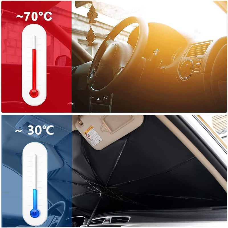 Enew Car Sun Shade,for Car Front Windshield, Car Umbrella Sun Shade Cover, Foldable UV Reflector And Heat, Sunshade for Cars, Fits Most Vans SUVS (57 x 31 In), Black - Image 5