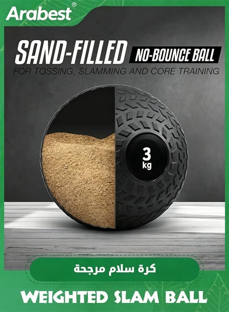 Arabest 3 KG Medicine Ball, Weighted Slam Balls, Tread Textured Grip Dead Weight Balls, Durable PVC Sand Filled Workout Ball for for Strength and Conditioning Exercises, Cardio and Core Strengthen - Image 2