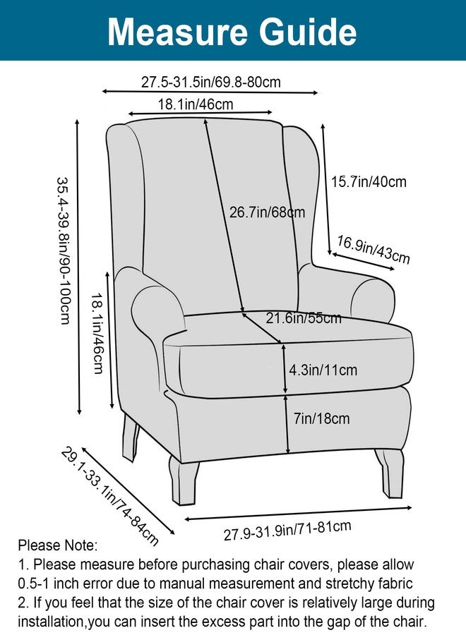 CRFATOP Waterproof Wingback Chair Covers 2 Pieces Stretch Printed Wing Back Chair Cover Sofa Slipcover Washable Wingback Armchair Slipcovers with Elastic Bottom for Wingback Chairs,A00 Chairs,A41 - Image 2