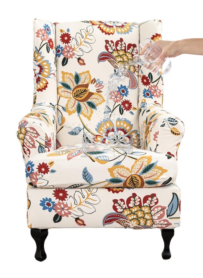 CRFATOP Waterproof Wingback Chair Covers 2 Pieces Stretch Printed Wing Back Chair Cover Sofa Slipcover Washable Wingback Armchair Slipcovers with Elastic Bottom for Wingback Chairs,A00 Chairs,A41 - Image 1