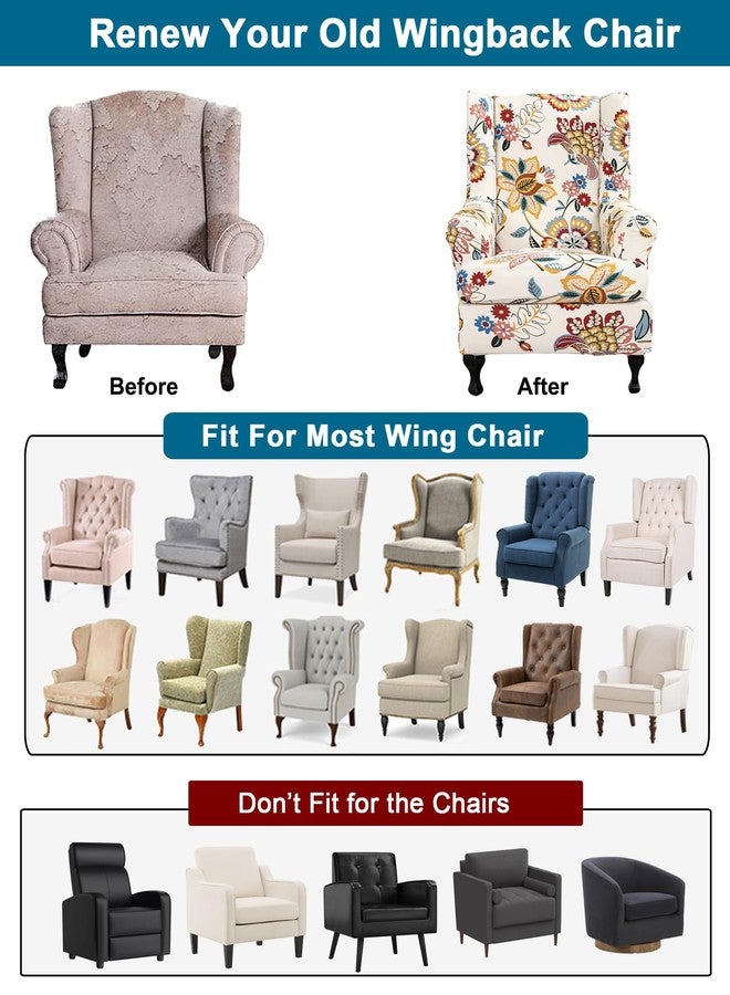 CRFATOP Waterproof Wingback Chair Covers 2 Pieces Stretch Printed Wing Back Chair Cover Sofa Slipcover Washable Wingback Armchair Slipcovers with Elastic Bottom for Wingback Chairs,A00 Chairs,A41 - Image 5