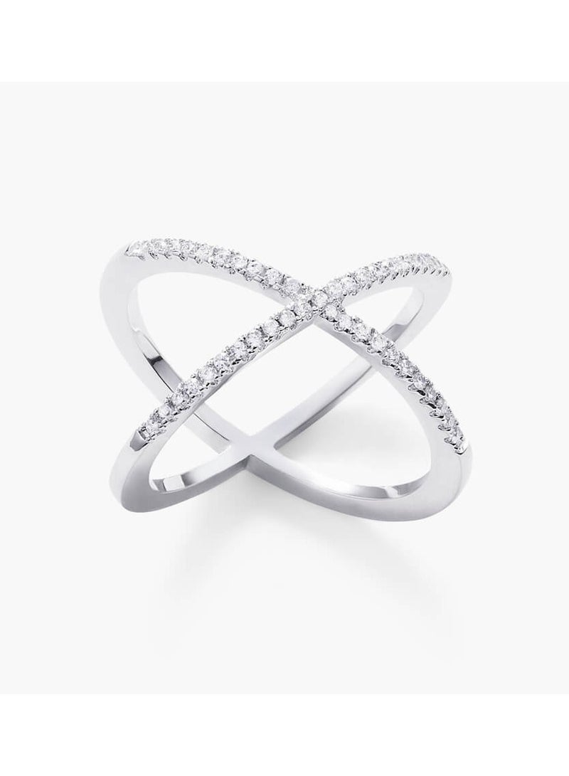 LAVEEN JEWELLERY 18k Gold and Rhodium Plated Ring | Crushed Ice Oval Cut Pavé Cross Ring | 925 Sterling Silver with 5A Cubic Zirconia Gemstone | Women Jewelry & Accessories - Image 1