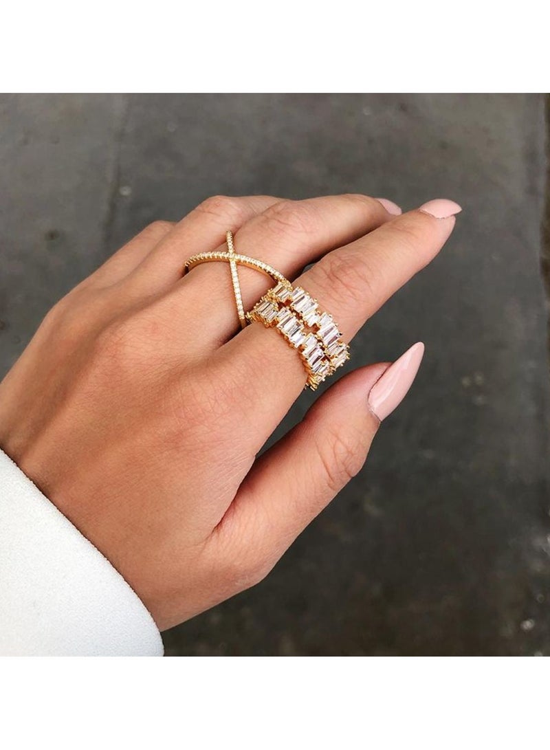 LAVEEN JEWELLERY 18k Gold and Rhodium Plated Ring | Crushed Ice Oval Cut Pavé Cross Ring | 925 Sterling Silver with 5A Cubic Zirconia Gemstone | Women Jewelry & Accessories - Image 2