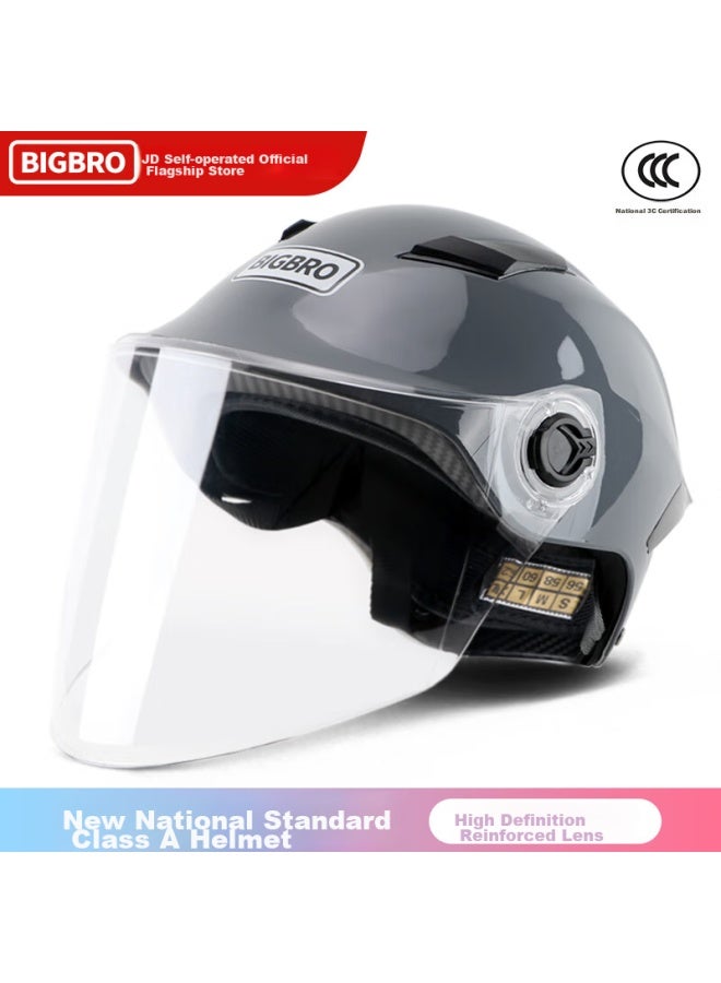 Bigbro 305 Cement Gray New National Standard 3c Certified Electric Motorcycle Riding Helmet, Uni, All-season, Sun Protection, For Electric Scooters, Summer Half Helmet - Image 1