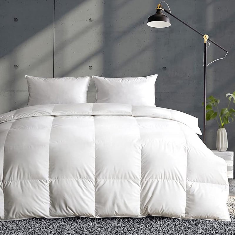APSMILE Lightweight Down Feather Fibers Comforter Oversized Queen Cooling Duvet Insert for Warm Weather 100 Organic Cotton High Fill Power Down Fibers Quilt Thin Summer Duvet Ivory White 98x98