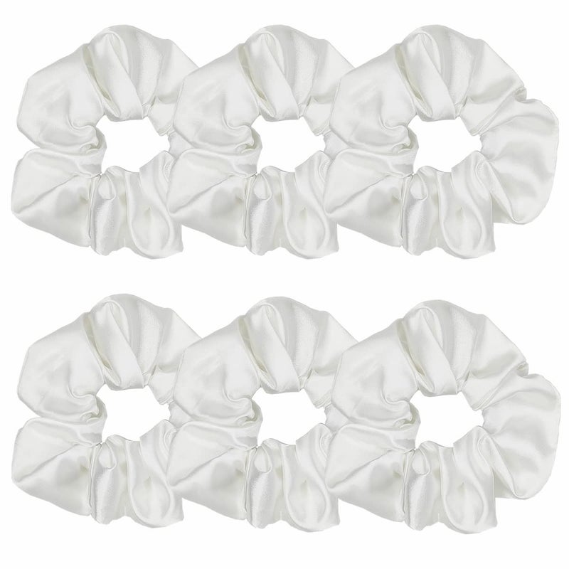 6 Pcs Satin Scrunchies  Soft Hair Ties Ponytail Holders Hair Bands Hair Accessories for Women and Girls 43 inch White