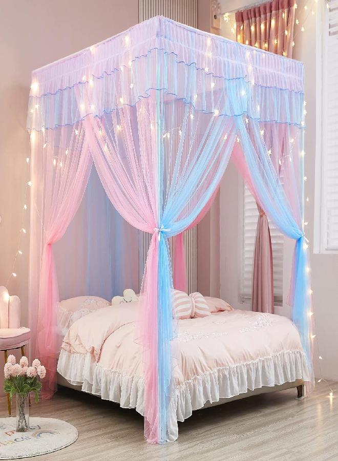 Mengersi Mengersi Rainbow Canopy Bed Curtains with Lights - Princess Bed Canopy for Girls - Bed Drapes Netting- Bedroom Decoration Accessories,Twin  - Image 4