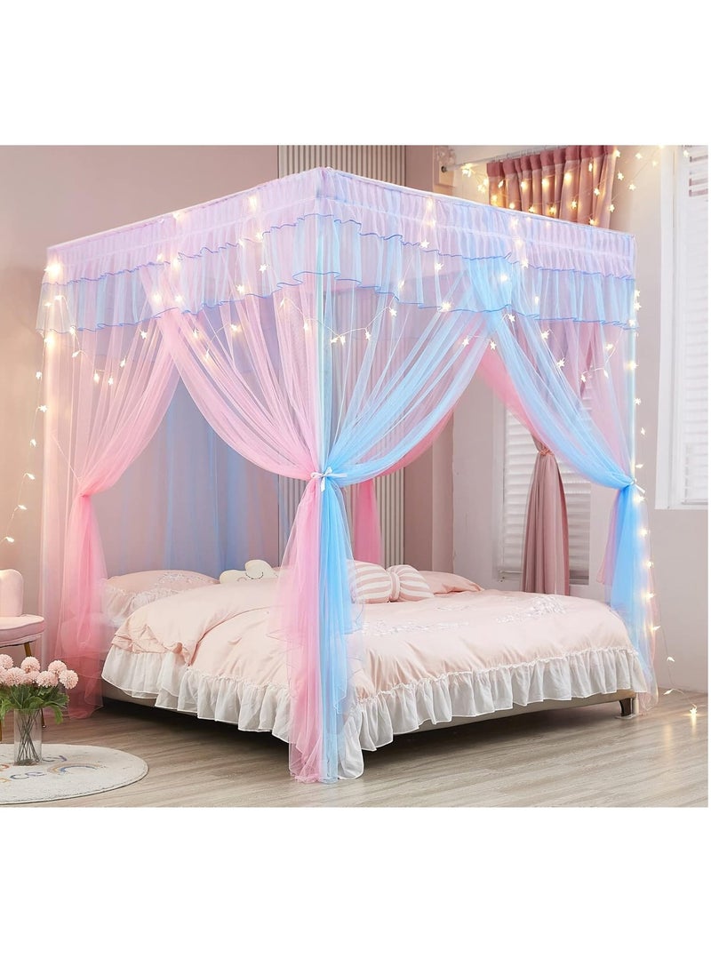 Mengersi Mengersi Rainbow Canopy Bed Curtains with Lights - Princess Bed Canopy for Girls - Bed Drapes Netting- Bedroom Decoration Accessories,Twin  - Image 1