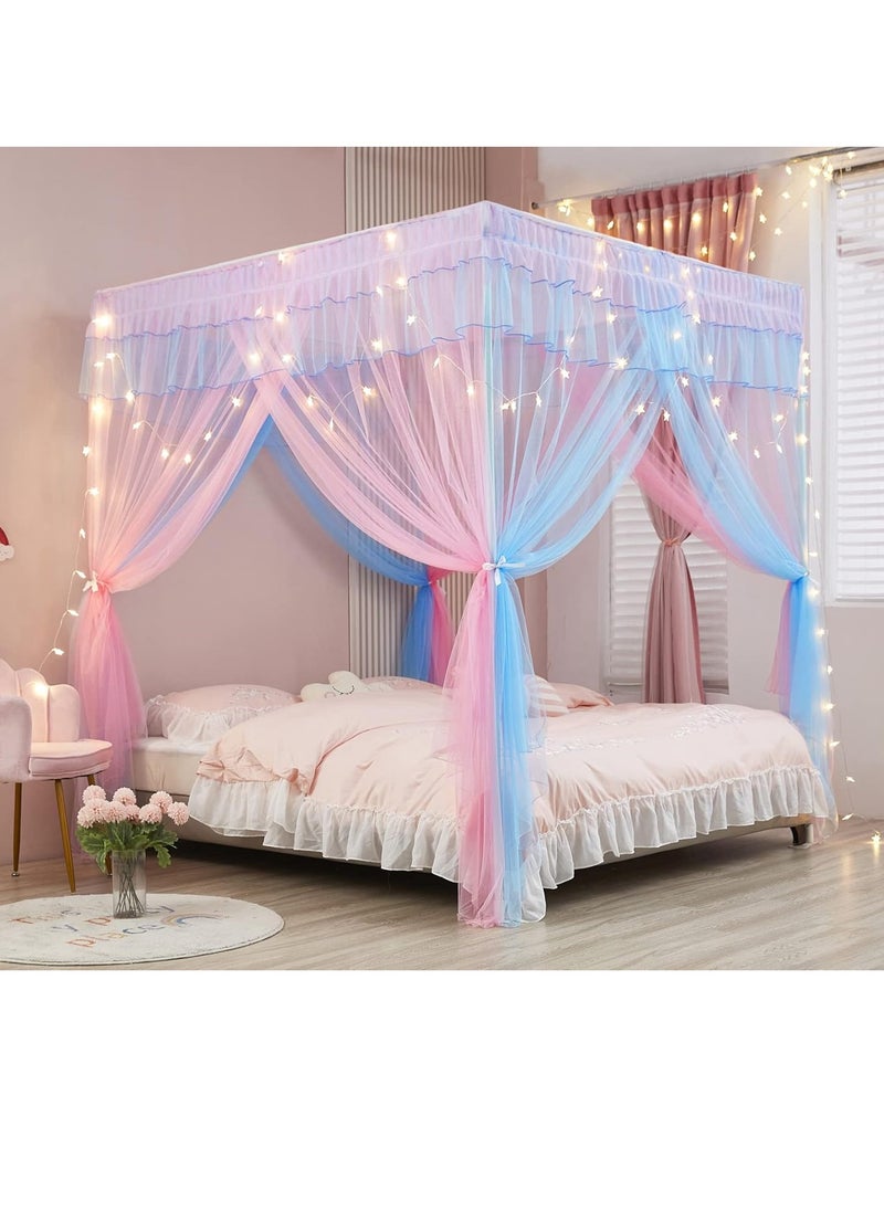 Mengersi Mengersi Rainbow Canopy Bed Curtains with Lights - Princess Bed Canopy for Girls - Bed Drapes Netting- Bedroom Decoration Accessories,Twin  - Image 2
