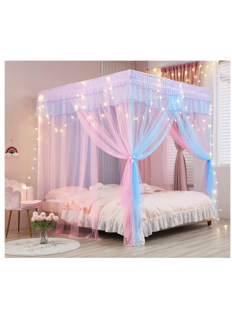 Mengersi Mengersi Rainbow Canopy Bed Curtains with Lights - Princess Bed Canopy for Girls - Bed Drapes Netting- Bedroom Decoration Accessories,Twin  - Image 3
