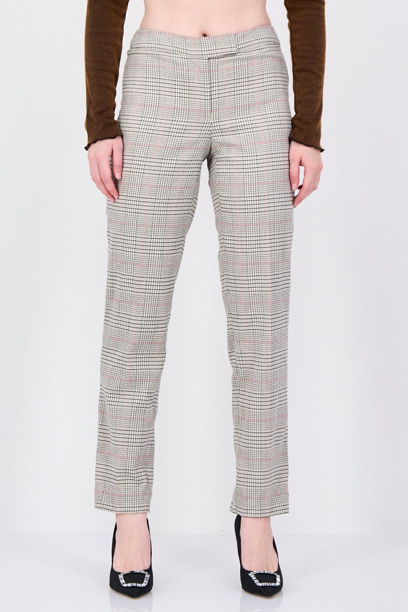 ANNE KLEIN Women Regular Fit Checkered Straight Leg Pants, Multicolor - Image 1