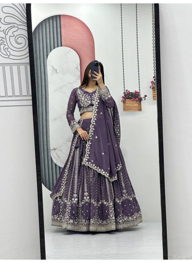 Super Asian Premium Heavy Faux Georgette Embroidered Lehenga Choli Set for Women – Fully Stitched with Dupatta  - Image 3