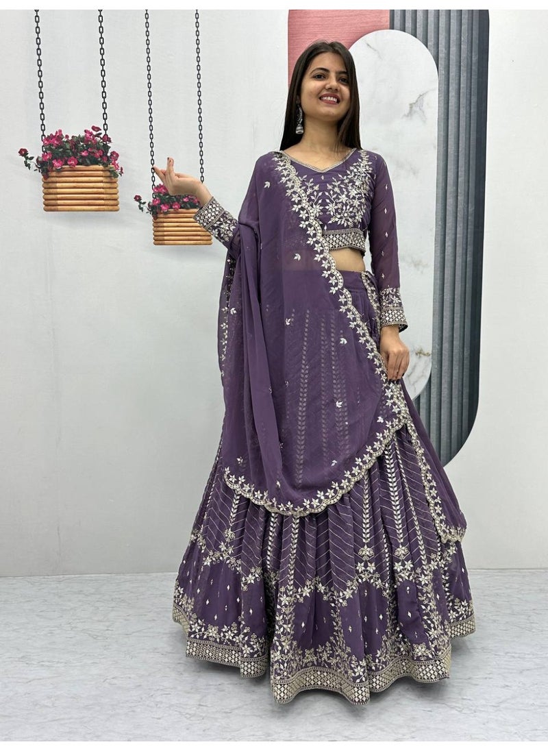 Super Asian Premium Heavy Faux Georgette Embroidered Lehenga Choli Set for Women – Fully Stitched with Dupatta  - Image 4