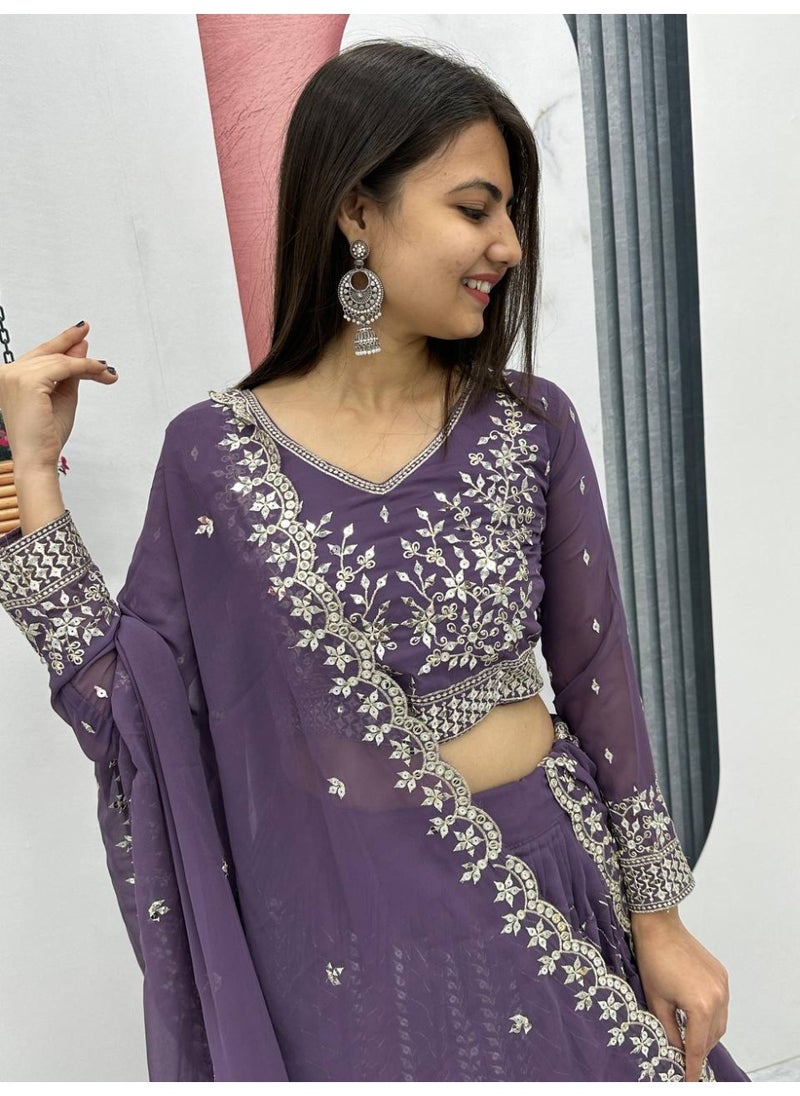 Super Asian Premium Heavy Faux Georgette Embroidered Lehenga Choli Set for Women – Fully Stitched with Dupatta  - Image 2