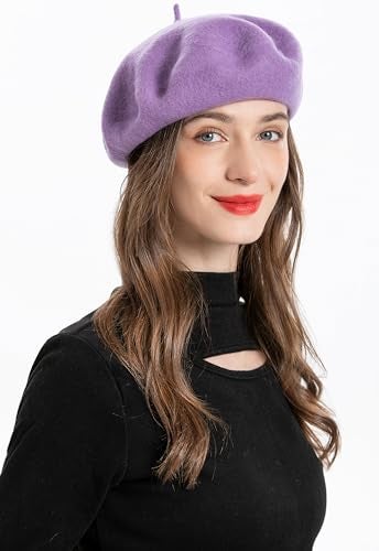 ZLYC Wool Beret Hat Classic Solid Color French Beret for Women (Lavender) - Image 2