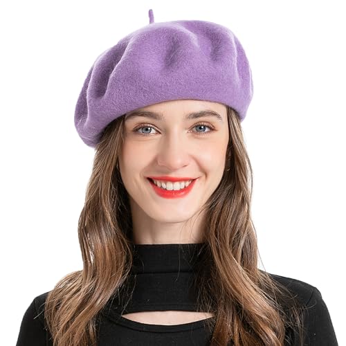 ZLYC Wool Beret Hat Classic Solid Color French Beret for Women (Lavender) - Image 1
