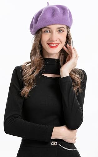 ZLYC Wool Beret Hat Classic Solid Color French Beret for Women (Lavender) - Image 3