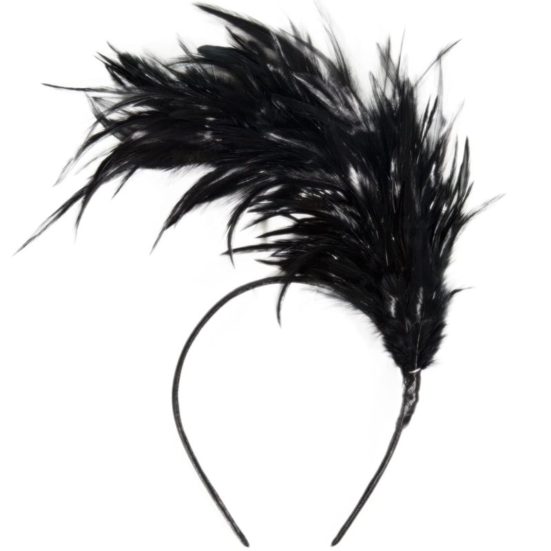 Feathers Headband Masquerade Headpiece for Women Halloween Christmas Party Favor Floral Fascinator Crown Featherblack One size