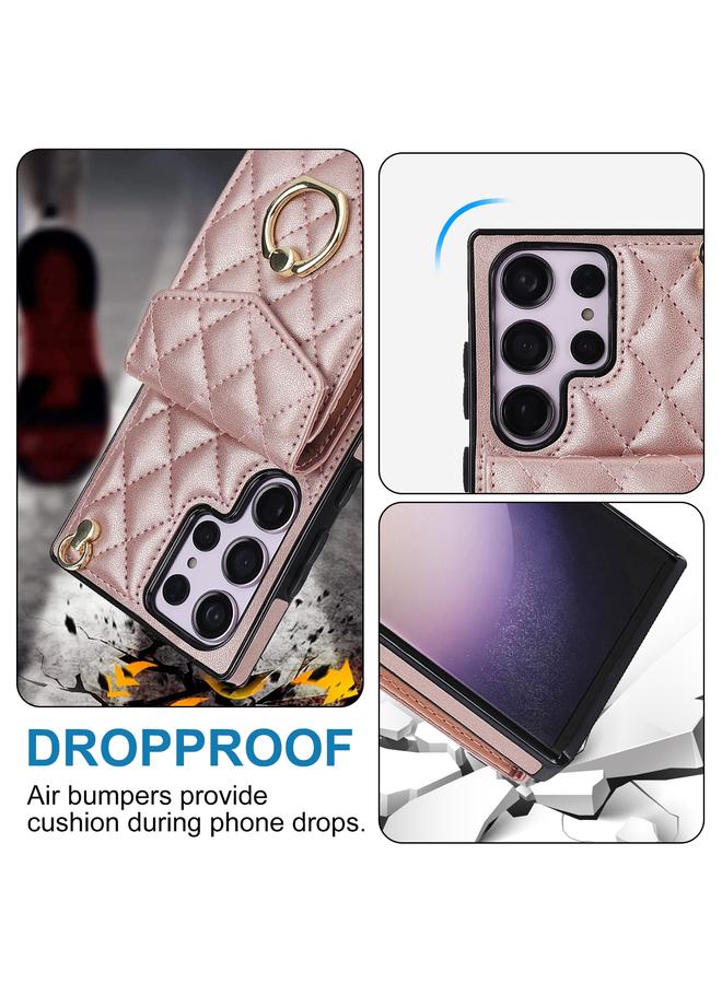 S-TOP Case For Samsung Galaxy S23 Ultra 5G Rhombic Texture Card Bag Phone Case with Long Lanyard - Image 3