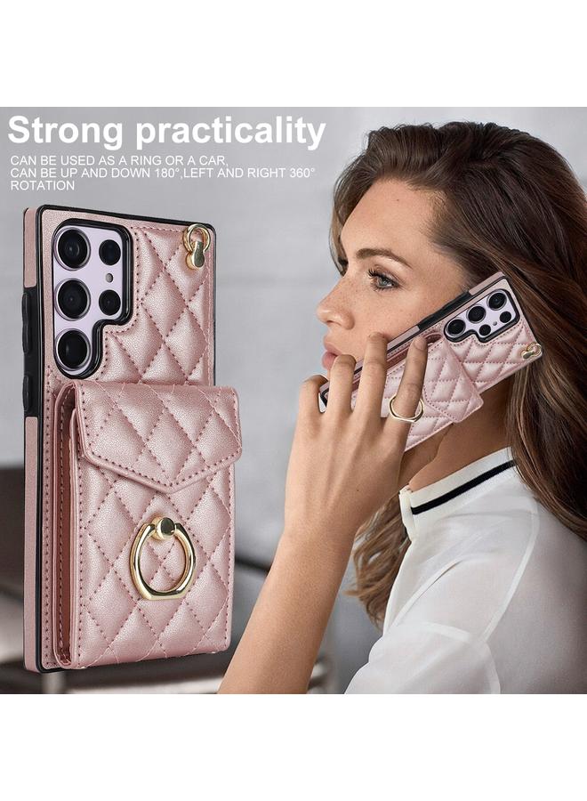 S-TOP Case For Samsung Galaxy S23 Ultra 5G Rhombic Texture Card Bag Phone Case with Long Lanyard - Image 2