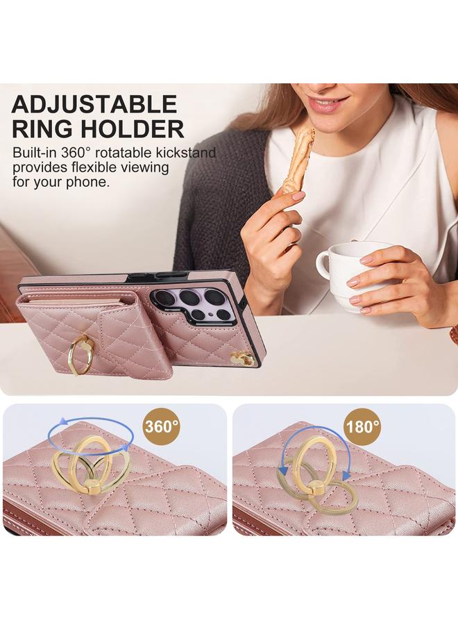 S-TOP Case For Samsung Galaxy S23 Ultra 5G Rhombic Texture Card Bag Phone Case with Long Lanyard - Image 5