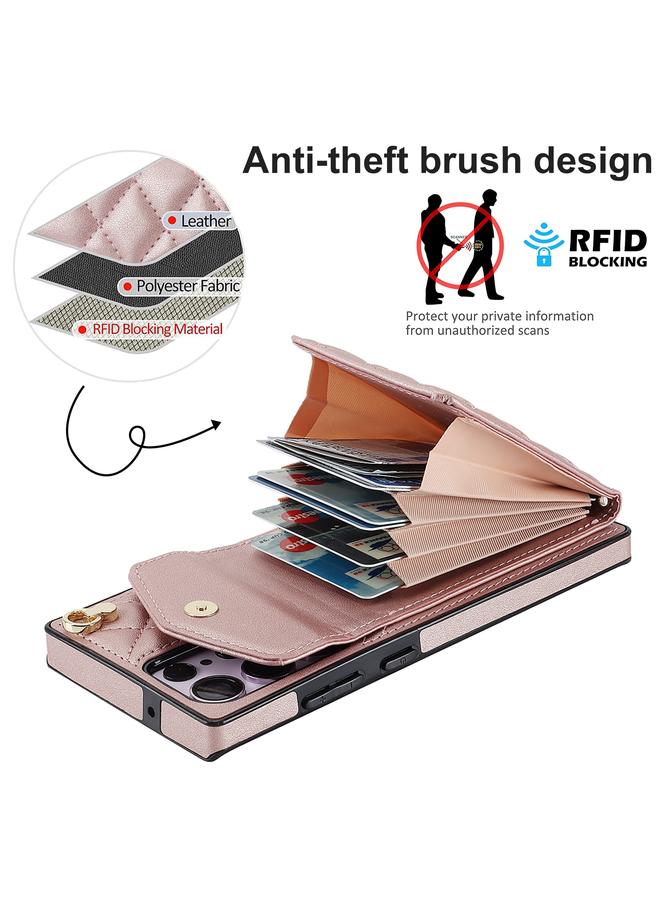 S-TOP Case For Samsung Galaxy S23 Ultra 5G Rhombic Texture Card Bag Phone Case with Long Lanyard - Image 4