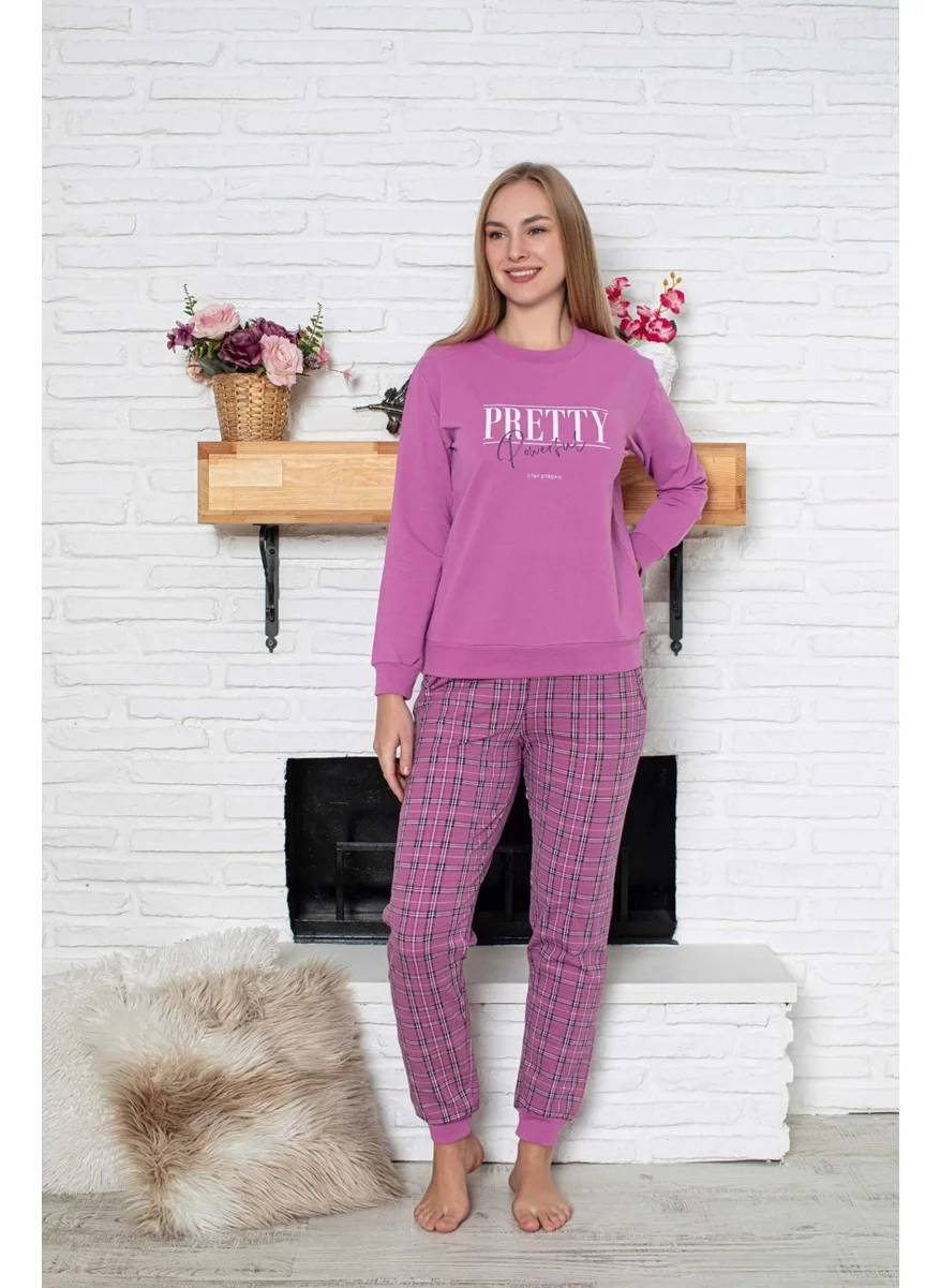 Bie'S Women's Crew Neck Wrist Cuff/Elastic 2 Yarn Pocket Winter Jogger Tracksuit Pajama Set Homewear