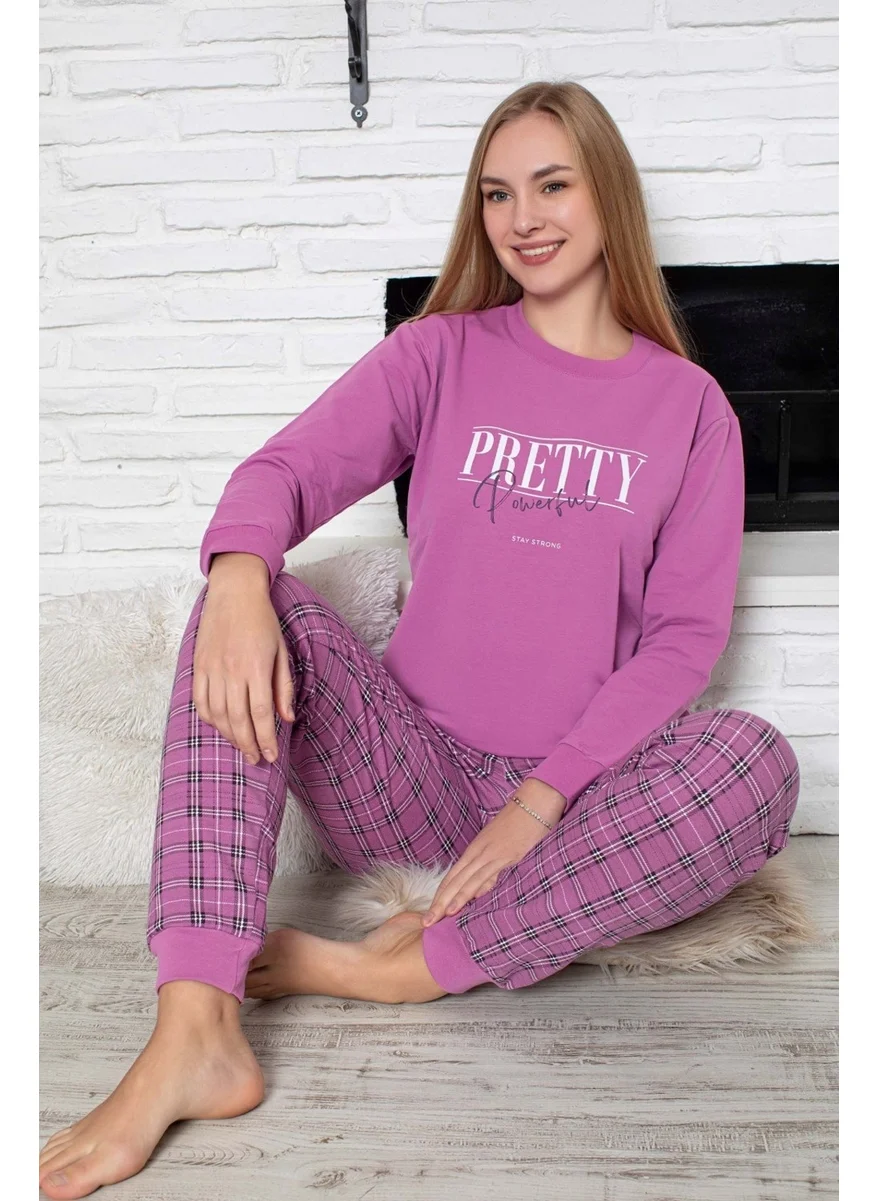 Bie'S Women's Crew Neck Wrist Cuff/Elastic 2 Yarn Pocket Winter Jogger Tracksuit Pajama Set Homewear