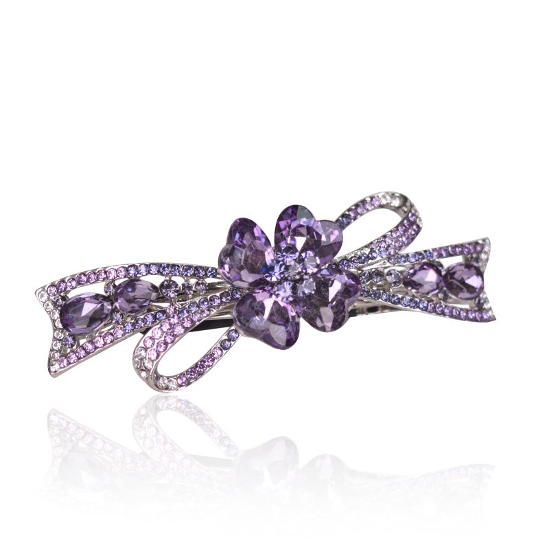 Sankuwen Flower Hairpin Rhinestone Hair Clips Hair Jewelry Barrettes for Women Gifts for Girls Fashion Hair Accessories for Wedding Party(Purple) - Image 2