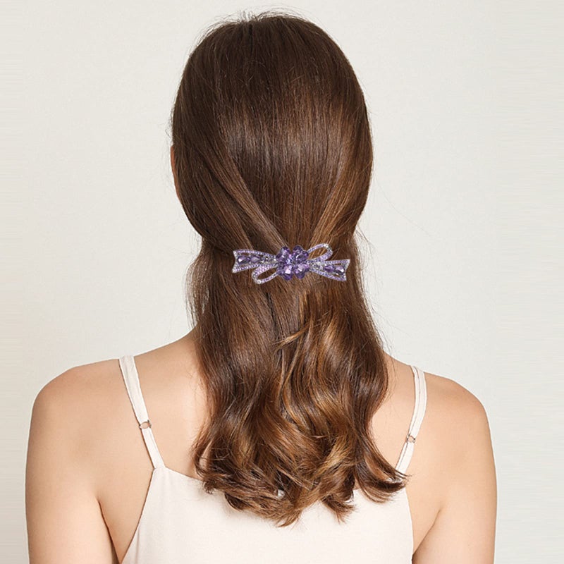 Sankuwen Flower Hairpin Rhinestone Hair Clips Hair Jewelry Barrettes for Women Gifts for Girls Fashion Hair Accessories for Wedding Party(Purple) - Image 5