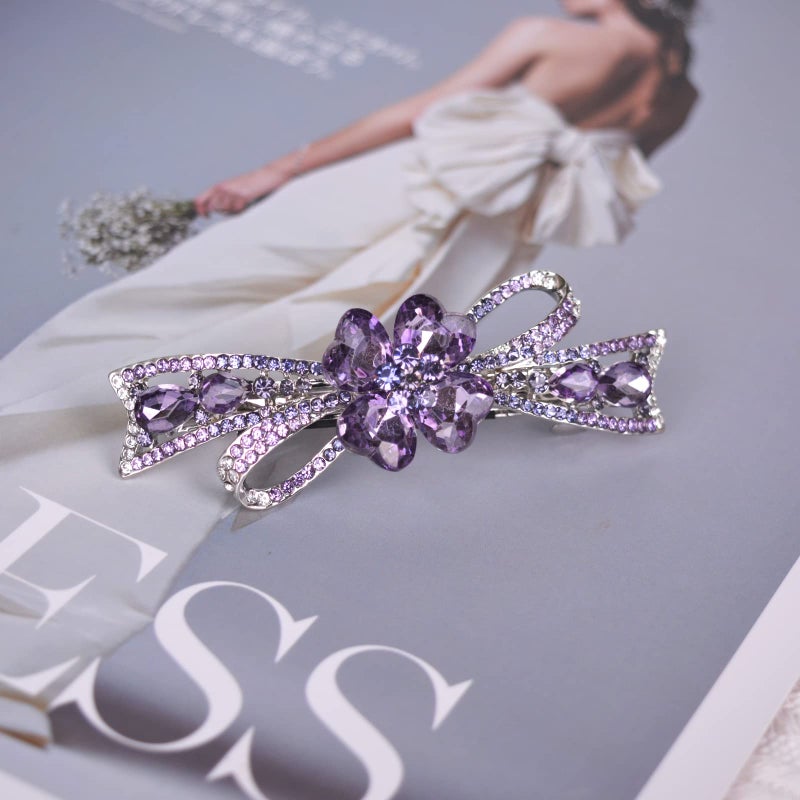 Sankuwen Flower Hairpin Rhinestone Hair Clips Hair Jewelry Barrettes for Women Gifts for Girls Fashion Hair Accessories for Wedding Party(Purple) - Image 3