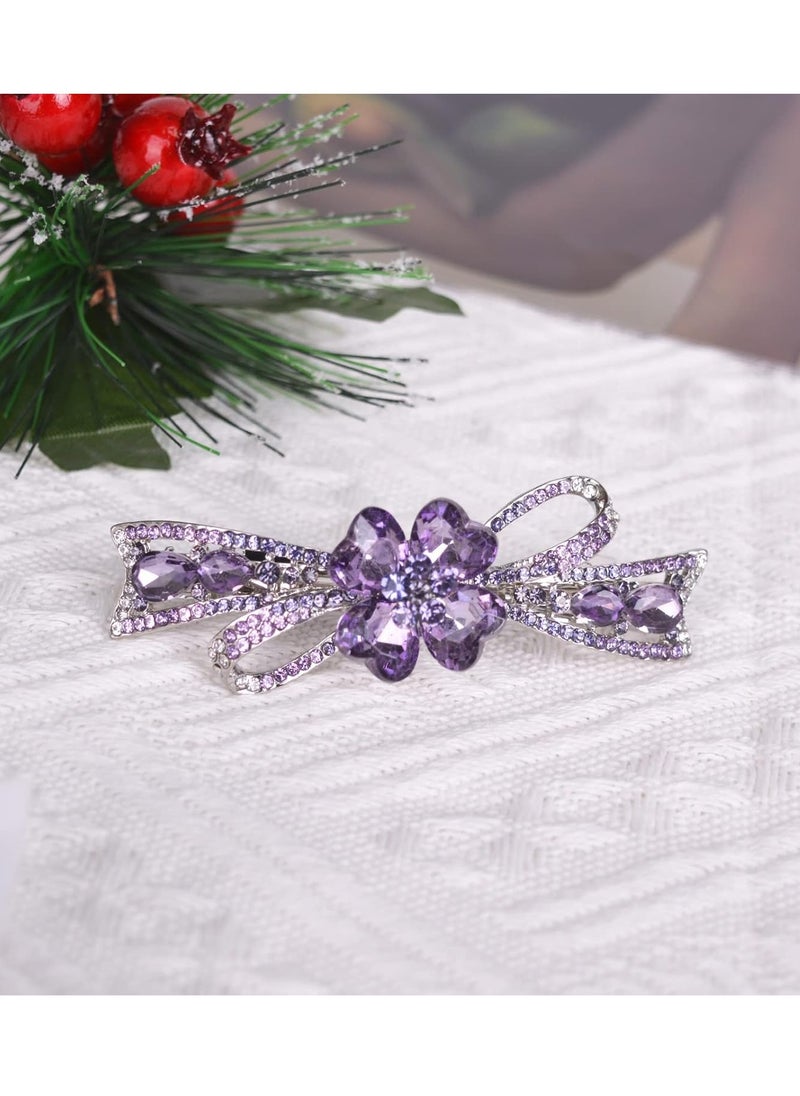 Sankuwen Flower Hairpin Rhinestone Hair Clips Hair Jewelry Barrettes for Women Gifts for Girls Fashion Hair Accessories for Wedding Party(Purple)  - Image 2