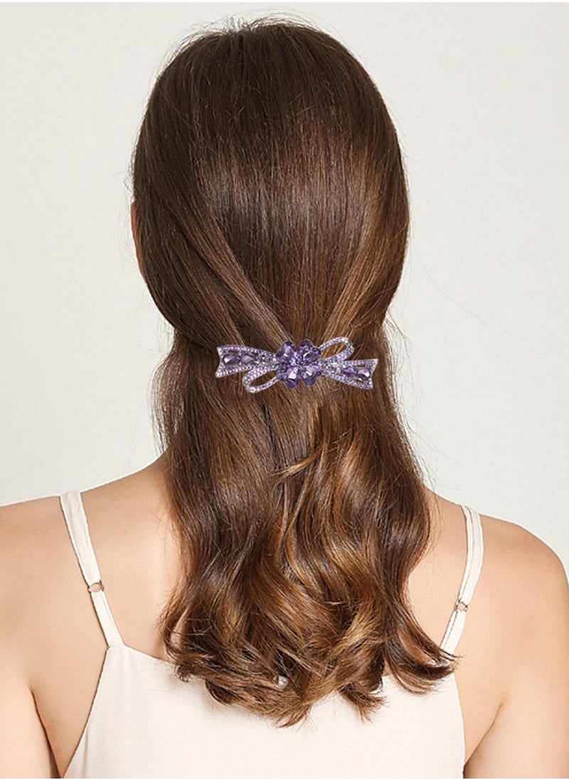 Sankuwen Flower Hairpin Rhinestone Hair Clips Hair Jewelry Barrettes for Women Gifts for Girls Fashion Hair Accessories for Wedding Party(Purple)  - Image 3
