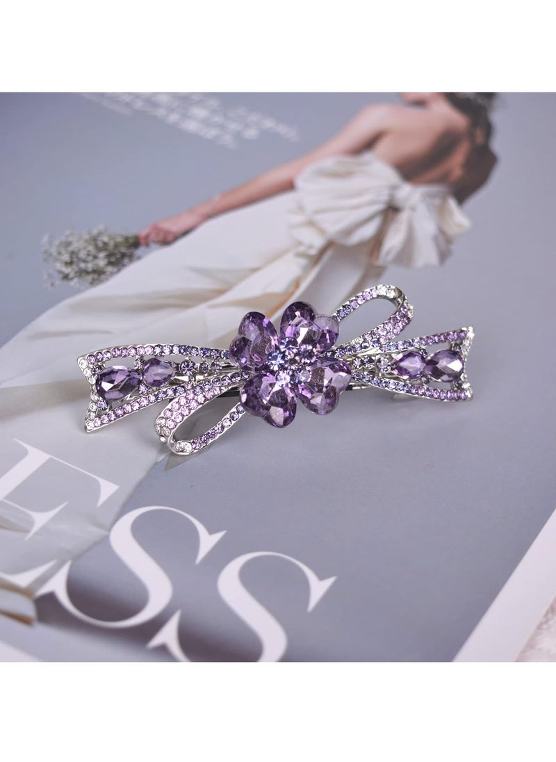 Sankuwen Flower Hairpin Rhinestone Hair Clips Hair Jewelry Barrettes for Women Gifts for Girls Fashion Hair Accessories for Wedding Party(Purple)  - Image 4