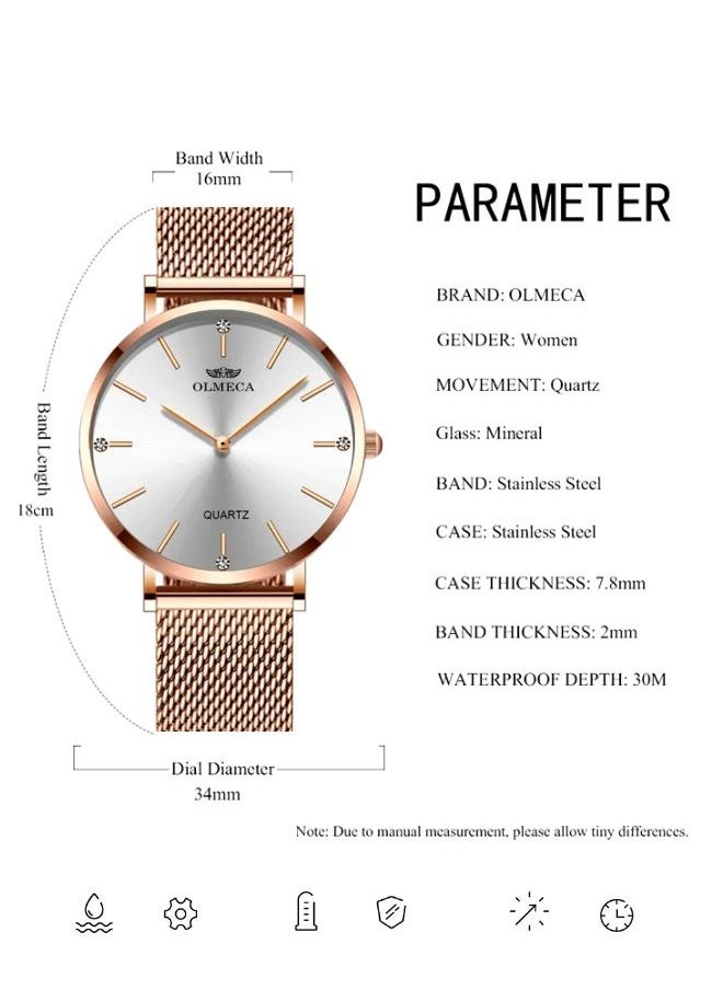 Olmeca Relojes de Mujer Cuarzo Analogico Relojes Minimalista Reloj Mujer con Banda de Malla Vestido Mujer Reloj de Pulsera  - Image 3