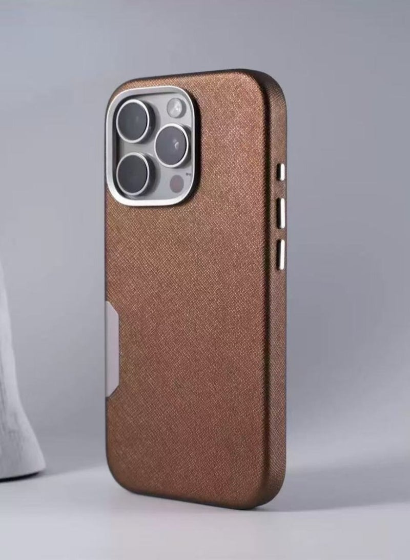 YANCI iPhone 16 Pro Case,Magnetic Magsafe case for iPhone 16 Pro,, Business Luxury Classic PU Leather Elegant Designer Men Cover Soft Non-Slip Grip Phone Cases for iPhone 16 Pro(Brown) - Image 1