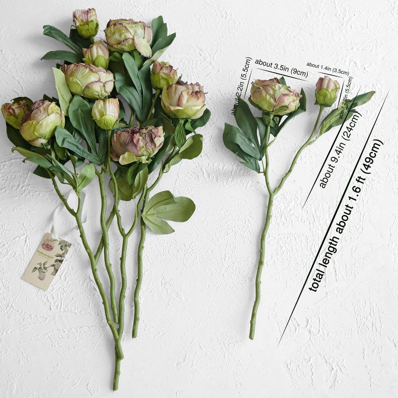 FiveSeasonStuff Vintage Walnut Brown Peonies â€“ Realistic Artificial Silk Flowers with Dry-Look Petals, 6 Stems for Rustic Home & Wedding Floral Arrangements - Image 5