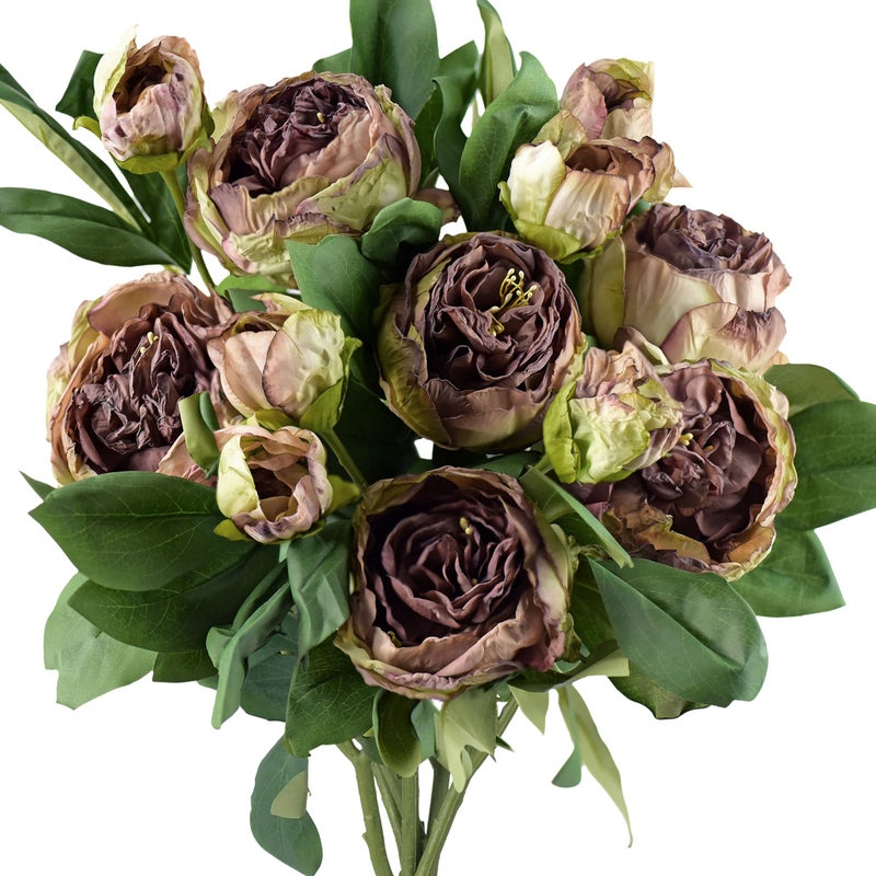 FiveSeasonStuff Vintage Walnut Brown Peonies â€“ Realistic Artificial Silk Flowers with Dry-Look Petals, 6 Stems for Rustic Home & Wedding Floral Arrangements - Image 1
